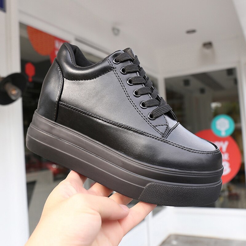 Wedge Black Sneakers Women Shoes Spring Autumn Waterproof Platform Increased Single High-heeled Casual E0-83