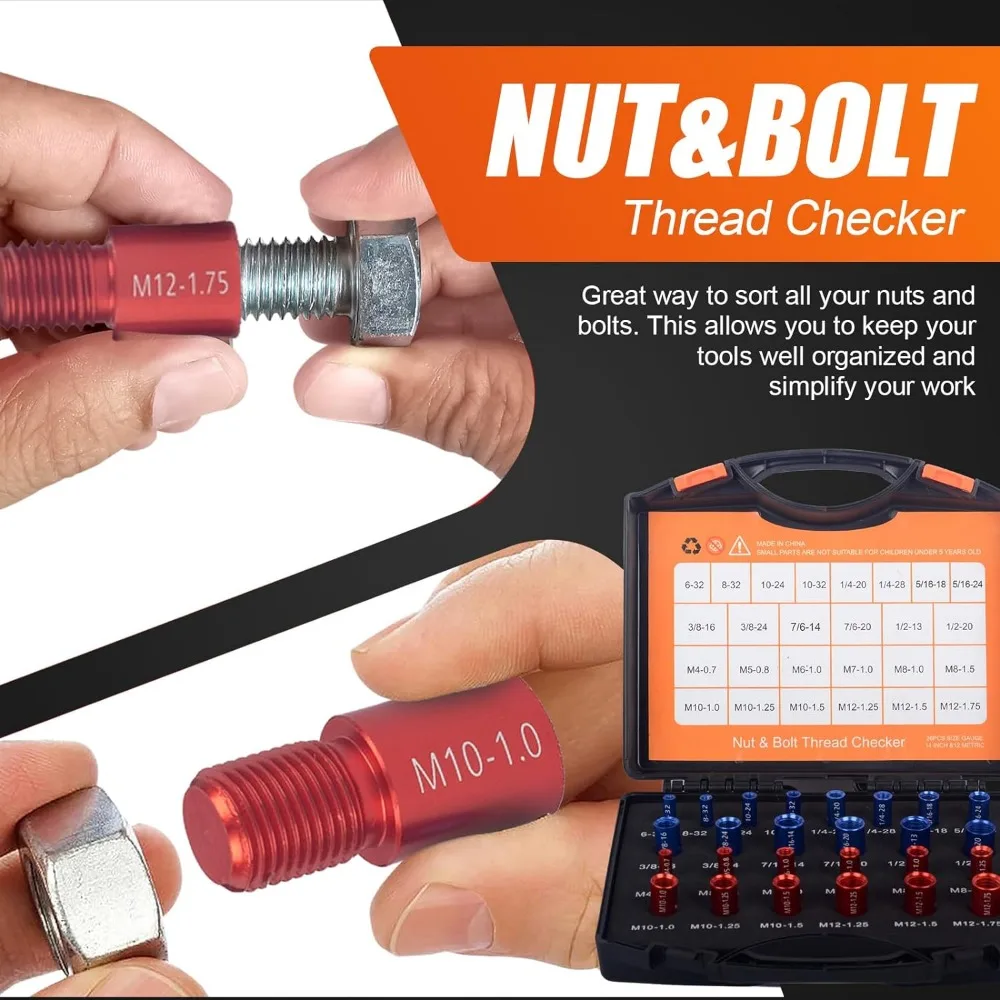 44PCS Nut Bolt Thread Checker Size Gauge Thread Gauge Suitable for Detecting Fixed Bolts or Threaded Holes