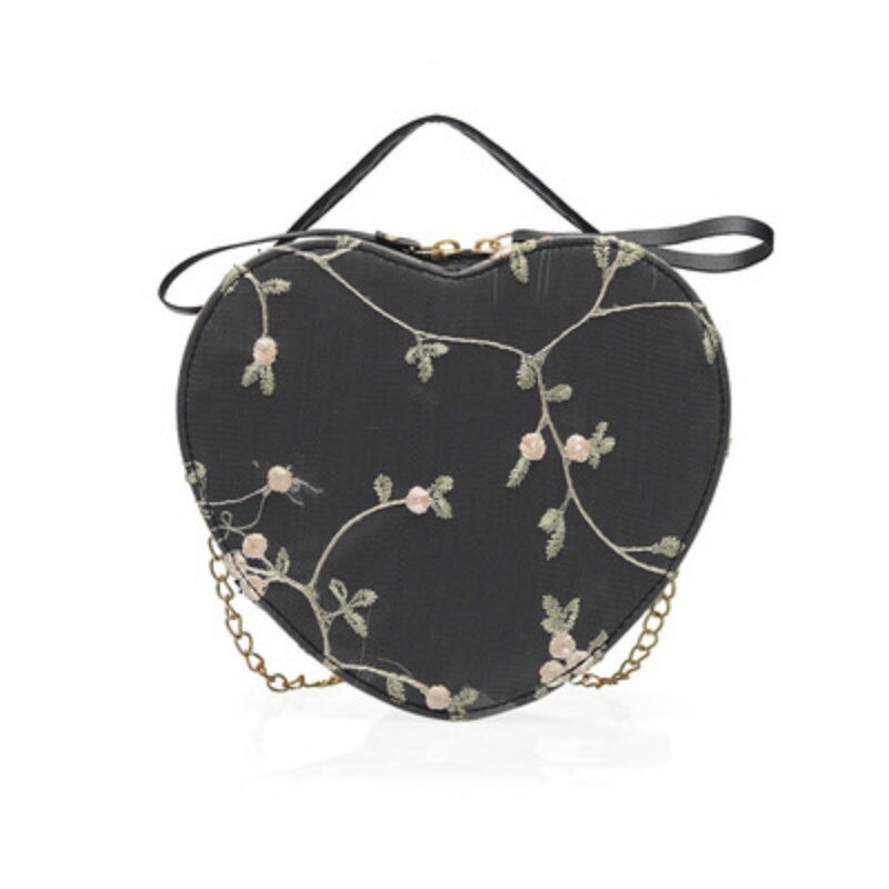 Bolso de hombro de encaje, bolsos de mujer de corazón de melocotón, bolso de mano de bordado, bolso Diagonal portátil para chica, bolso de cadena en forma de corazón para niña