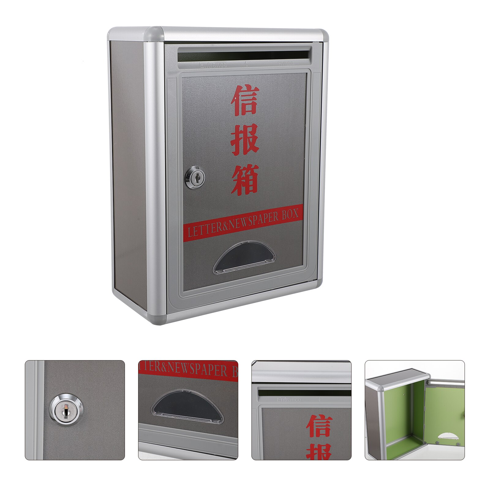 Outdoor Newspaper Box Letterbox Wall Mounted Mailbox Metal Key Newspaper Box: Default Title