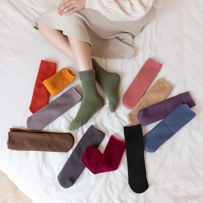1Pairs Stripes Velvet Women Winter Warm Thicken Socks Soft Casual Solid Color Socks Wool Cashmere Home Snow Boots Floor Socks
