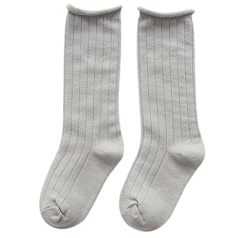 CYSINCOS 0-10Y niños calcetines largos medio tubo sólido algodón belleza caramelo colores calentadores bebé Calcetines niños Boby Niñas Ropa: Gray / 4-6Y