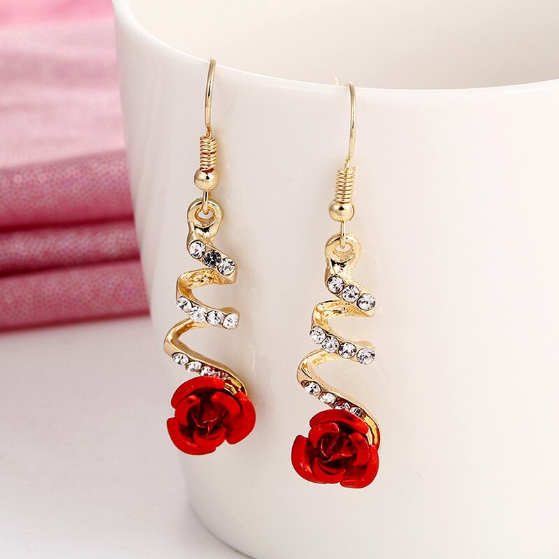 Pendientes largos de pétalos de rosa para mujer, aretes con borlas, cristales rojos y morados, bisutería Vintage para de bodas, de joyería, novedad