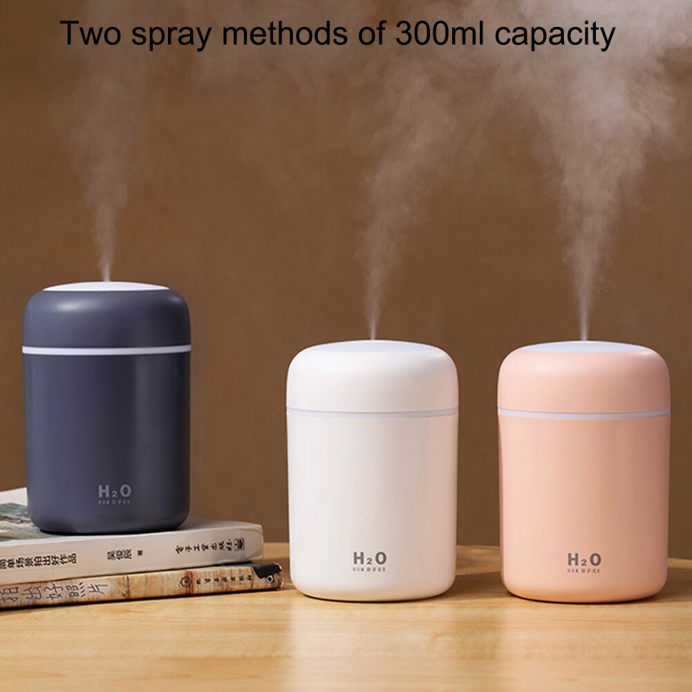 Humidificador de niebla de coche USB 300ml Mini purificador de aire 7 colores LED luz de noche ambientador ajustable portátil para el escritorio del hogar del coche
