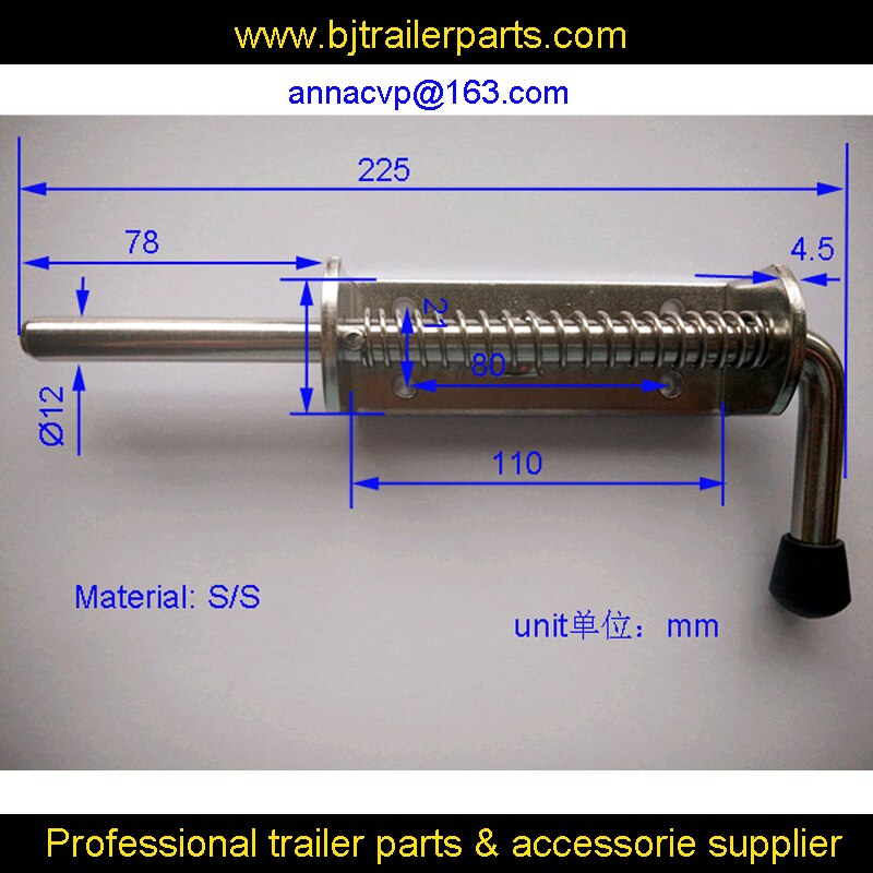 stainless steel Tailgate Latch Fastener Lock Spring Loaded 12mm x 255mm spring loaded catches,Truck Trailer Ute trailer parts