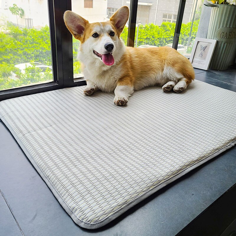 HOOPET – grand tapis d'été en rotin pour chien, lit Cool, lavable, chenil, coussin doux, accessoires de lit pour animaux de compagnie: Light Grey / L