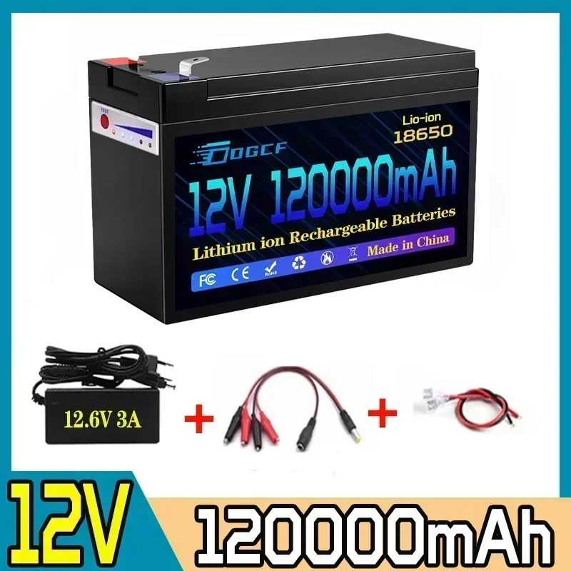 Akumulator 120Ah 12V 18650 Akumulator litowy LiFePO4 Wbudowana ładowarka USB 5V 2.1A + ładowarka 12,6V 3A