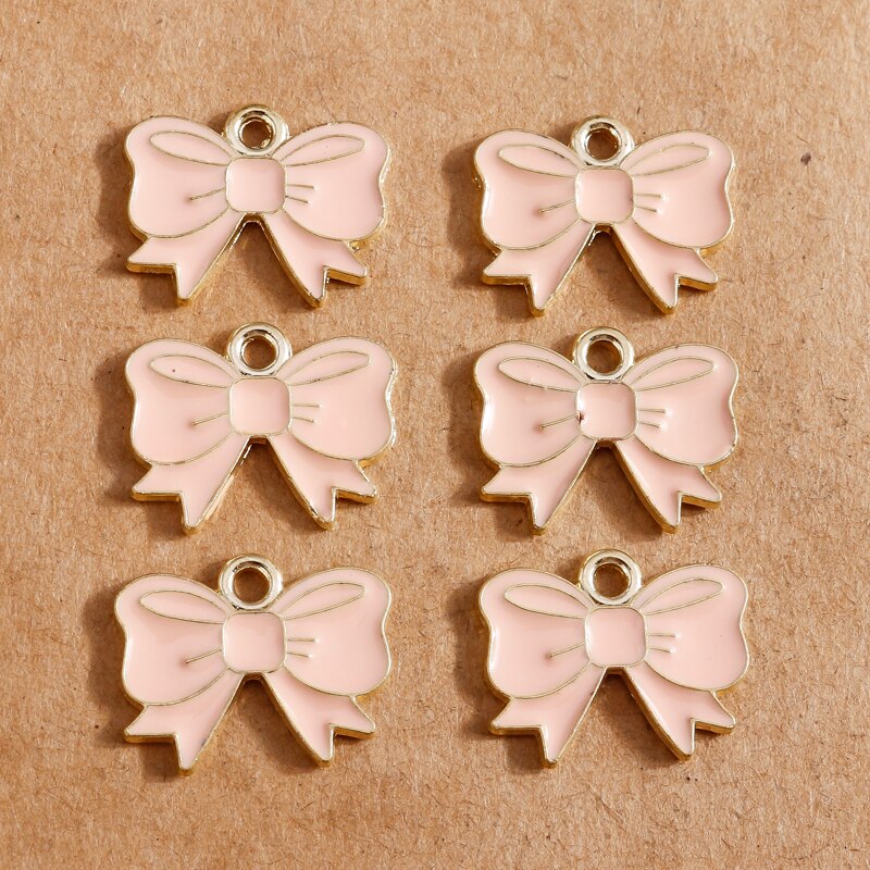 10 Stks/partij Emaille Roze Boog-knoop Bedels Hangers Diy Handgemaakte Voor Meisje Sieraden Maken Accessoires 16*13Mm
