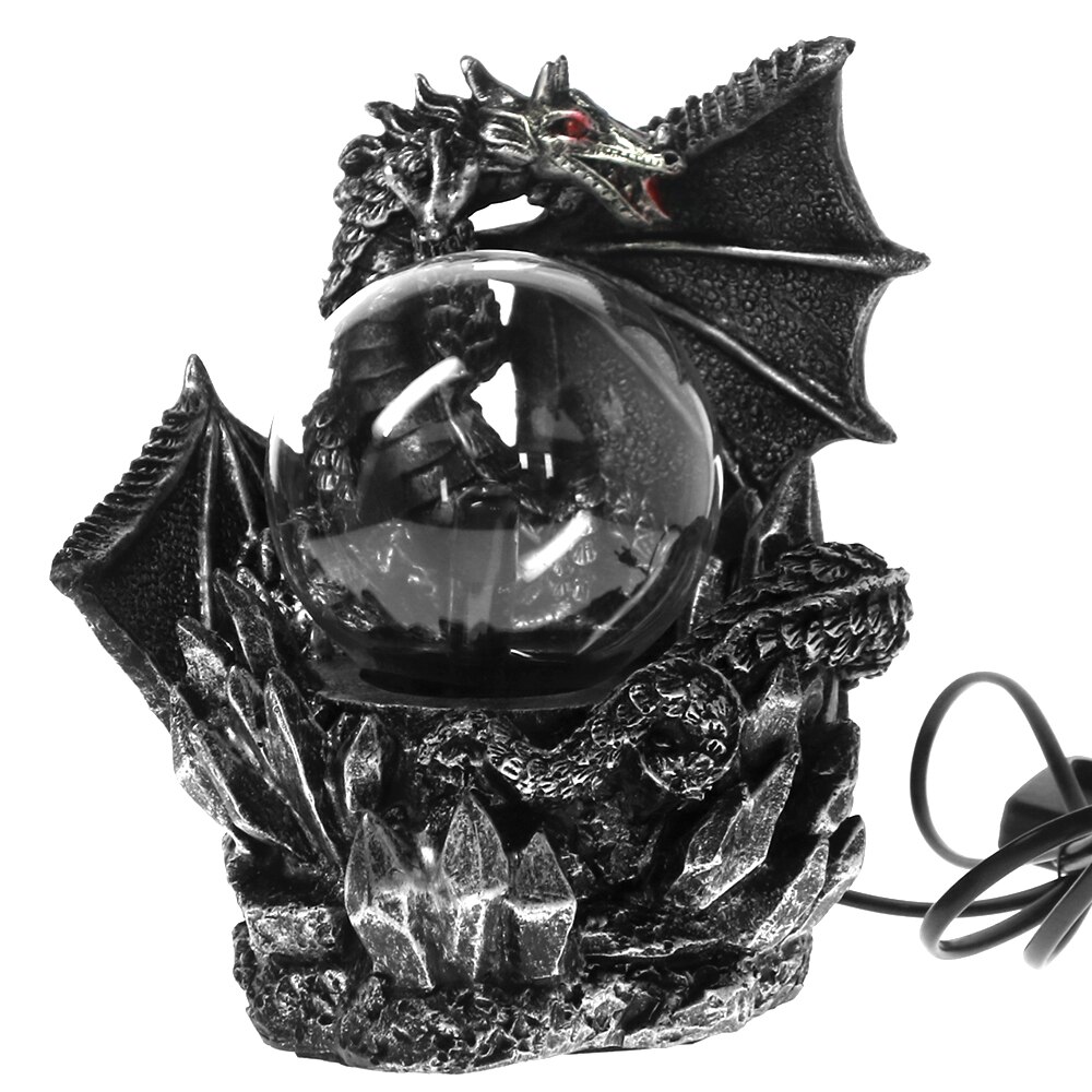 [mgt] middelalderlig drage statue mørke drager vogter halloween berøringsfølsom elektrisk plasma stirrende kugle gotisk orb belysning