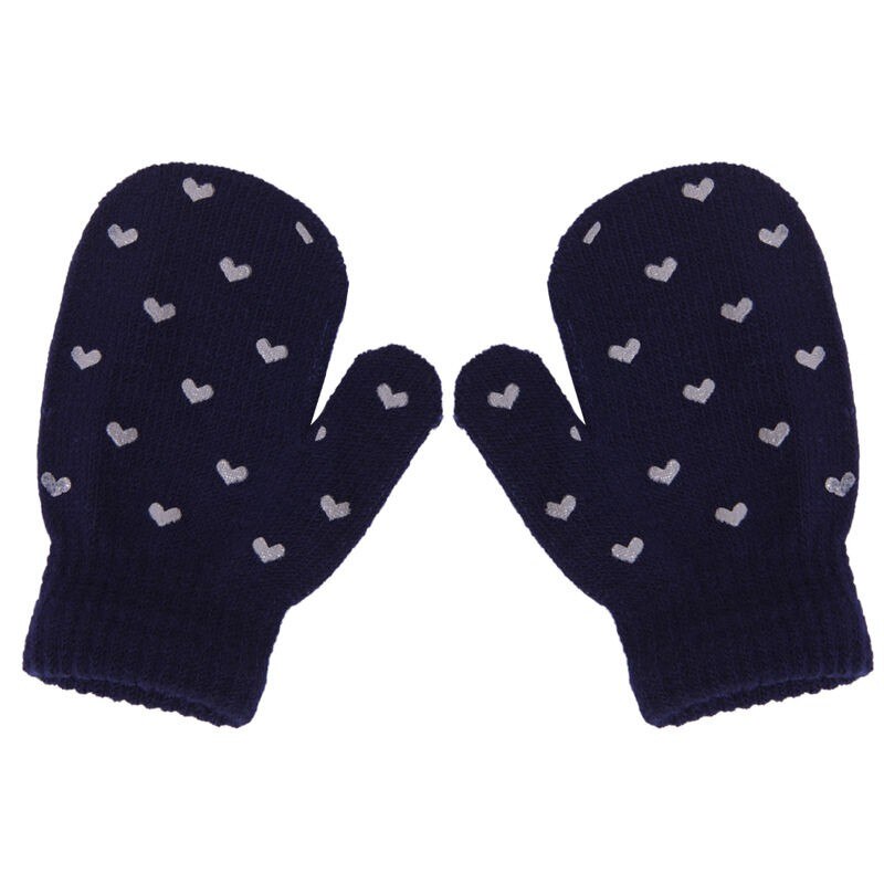 Los niños Punto Corazón estrella patrón mitones suave, de punto cálido guantes niños dedo completa guantes de invierno: navy blue heart