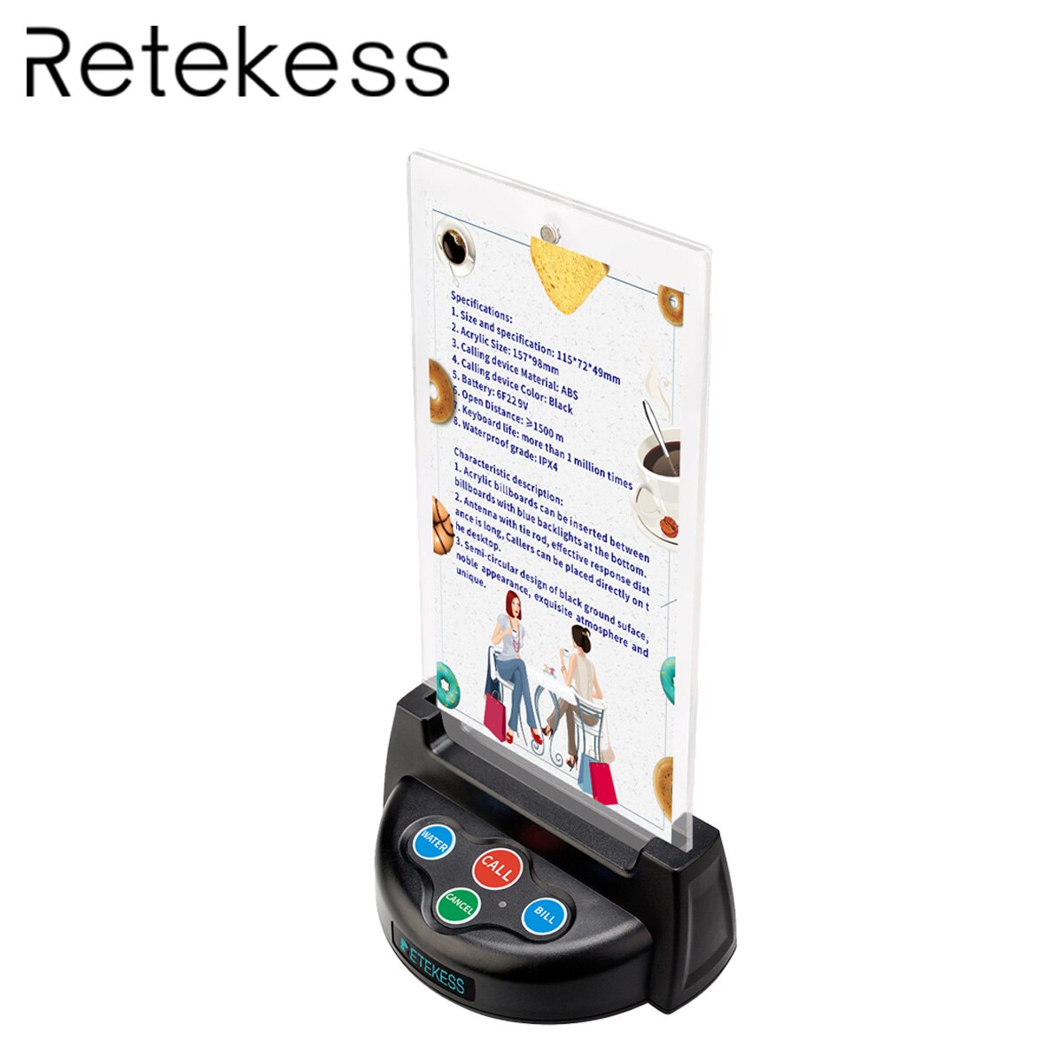 Retekess TD006 Four Button Wireless Calling Bell Pager Call Button Transmitter for wireless Calling System for restaurant coffee: 1pc