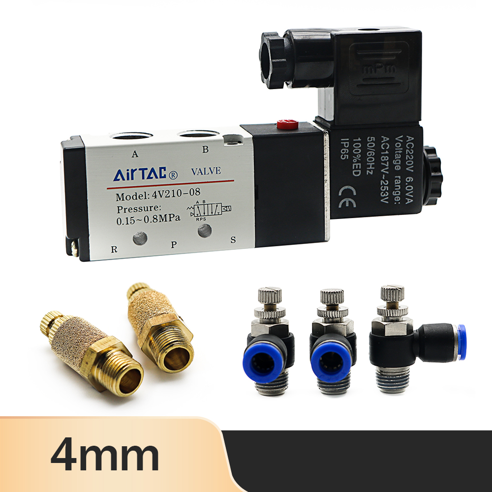 Pneumatic Electric Solenoid Valve 4V210-08 5 Way 2 Position Control Air Gas Magnetic Valve 12V 24V 220V 4mm-12mm Hose Fittings: green / 1/2"