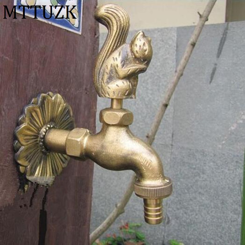 Grifo decorativo para jardín al aire libre, grifo con forma de Animal, de ardilla de latón antiguo, para lavar mopa/riego de jardín, grifo de Animal