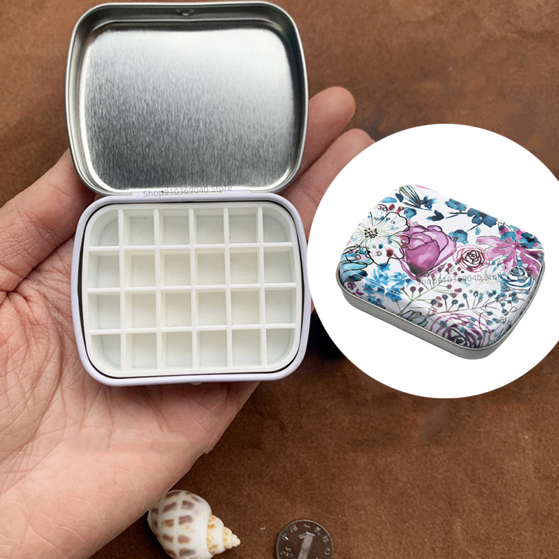 Mini caja de acuarela vacía, paleta de acuarelas portátil de 12/24 rejillas, pintura de viaje, boceto, caja hidratante, caja de pintura, suministros de arte: Lavanda