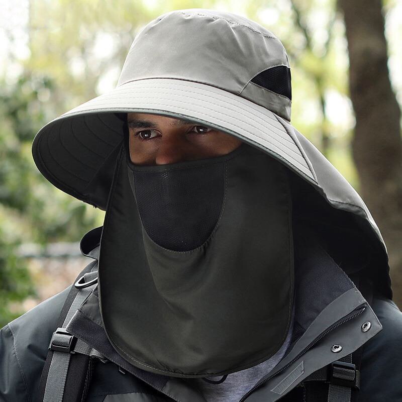 CAMOLAND 2 in 1 Summer UPF 50+ Sun Hats Male Outdoor Breathable Hiking Fishing Caps With Neck Flap UV Protection Bucket Hats