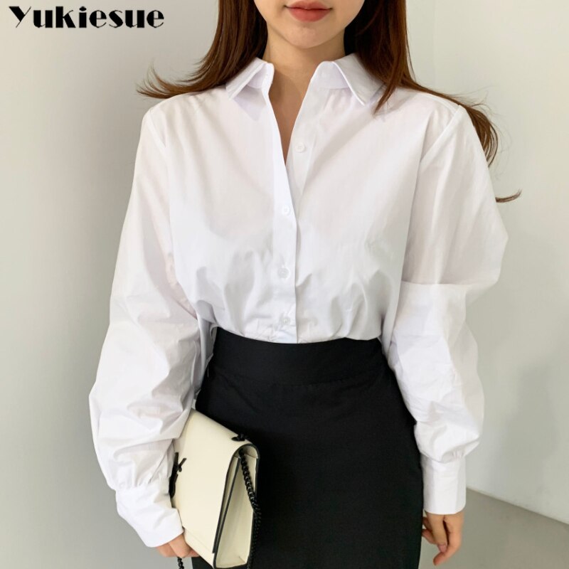 Blusas koszule damskie koreańskie bluzki letnie Blusas Fashion bufiaste rękawy białe bluzki plisowana nieregularna biurowa, damska eleganckie topy