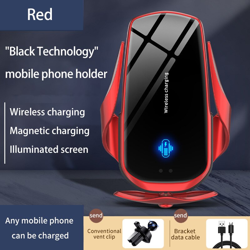 Automatische Spannen Auto Draadloze Snel Opladen Mobiele Telefoon Houder Magnetische Universele Infrarood Sensor Draadloze Oplader: Red