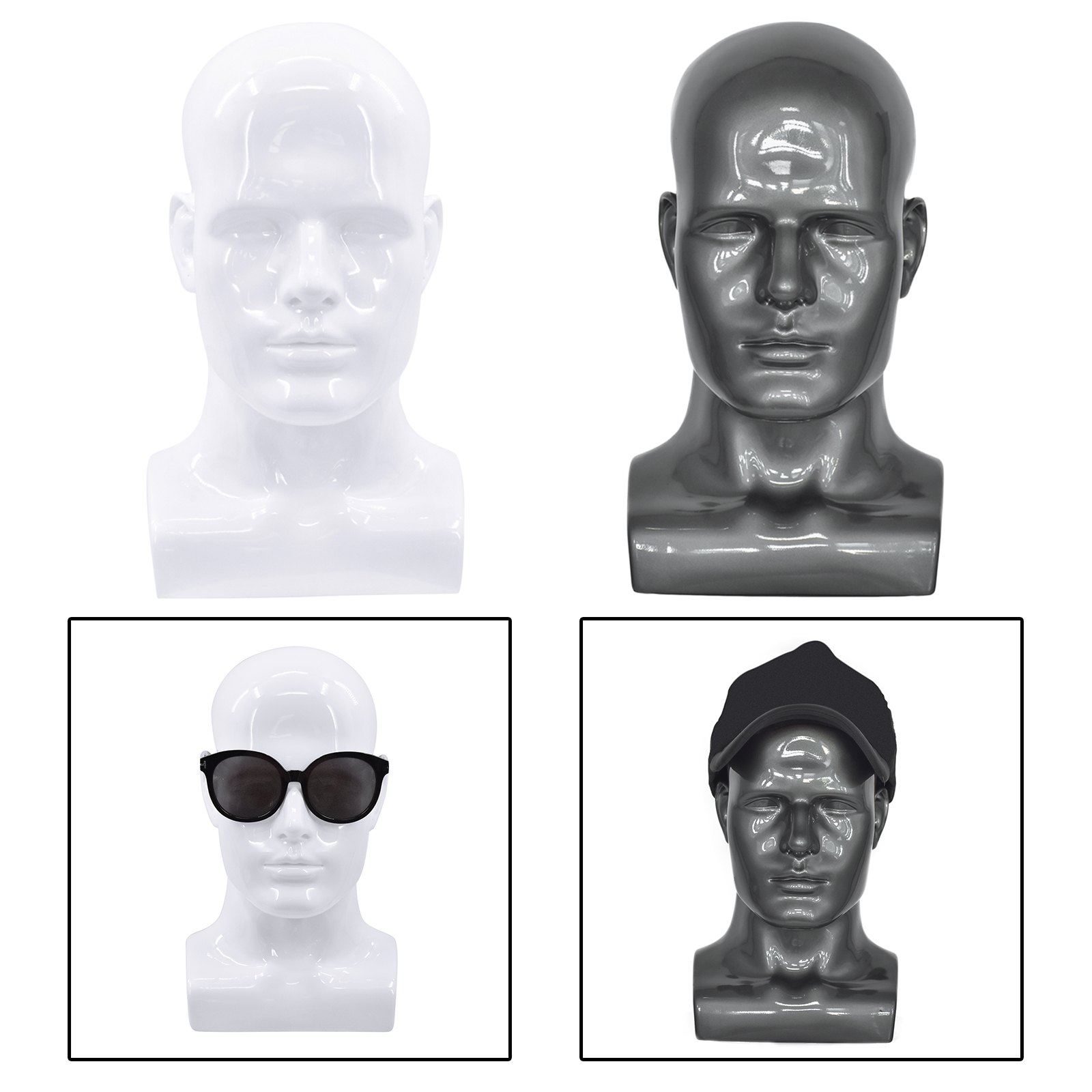 Realistic PVC Male Mannequin Head Display Head Mannequin Display Hat Wig Head Stand for Display Wig Hats Glasses
