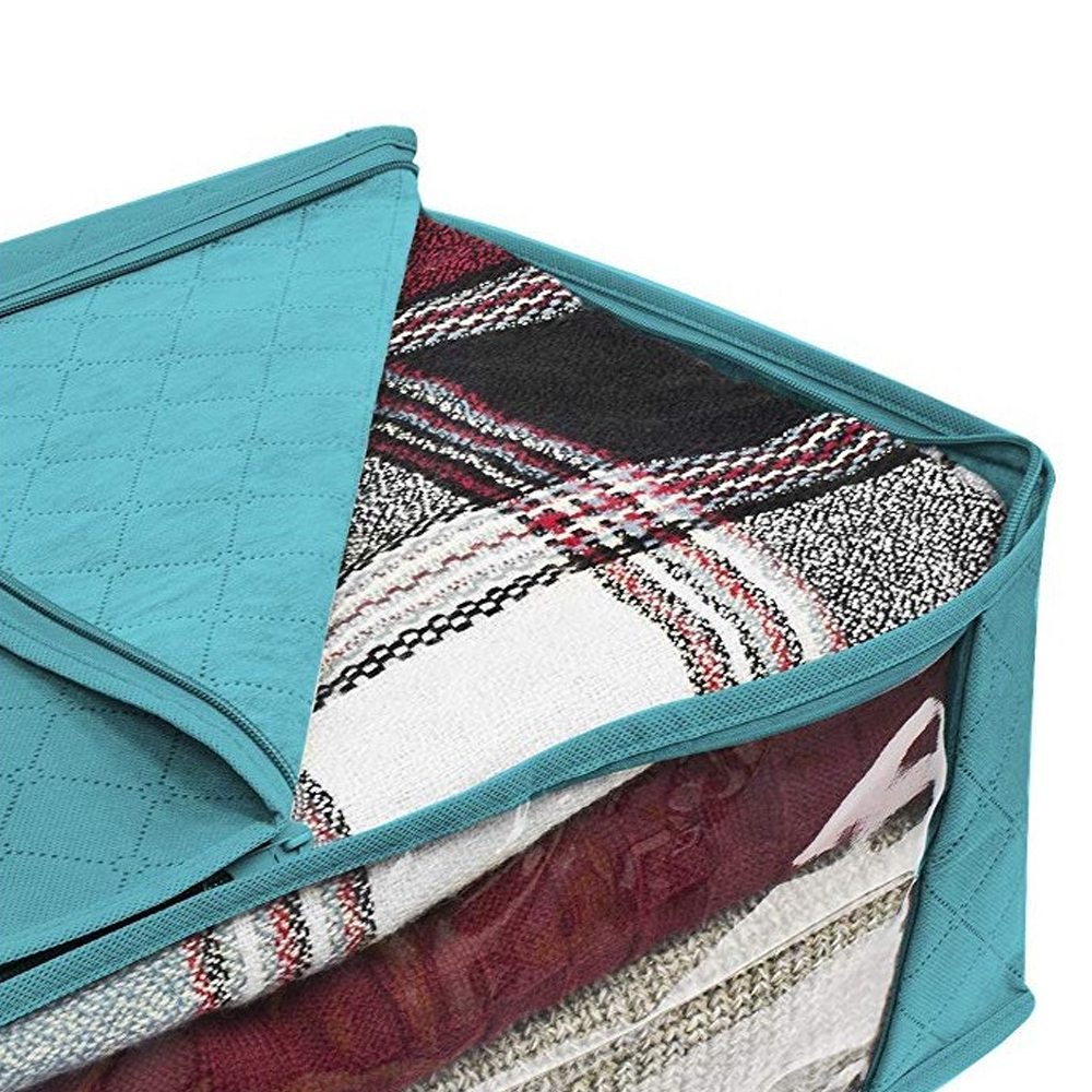 1 Uds. Bolsa de ropa de edredón caja de almacenamiento de tela no tejida con asas plegable a prueba de humedad Caja de almacenamiento sellada organizador transparente