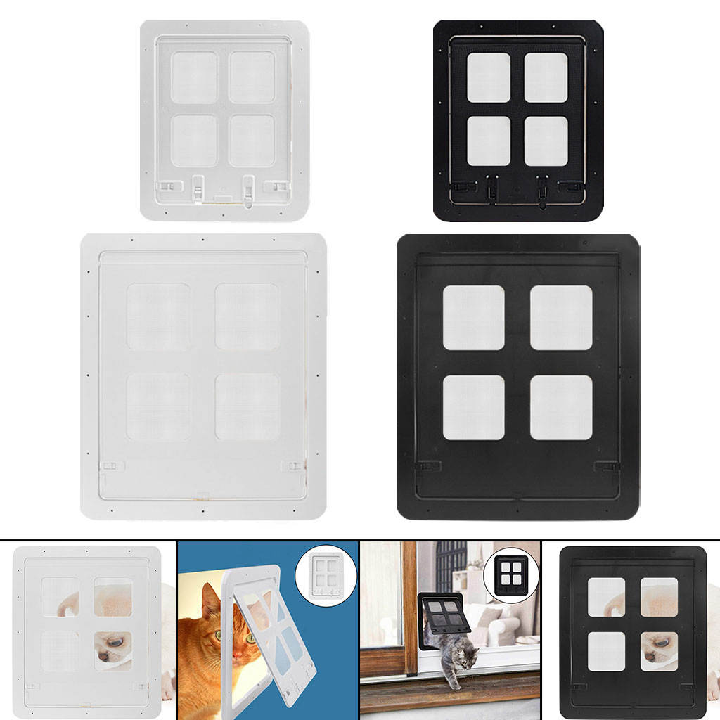 4 Way Pet Cat Puppy Dog Flap with Locking Function Safety Gate Door Gate in and Out Inlet Sturdy for Screen Small/Medium Dog