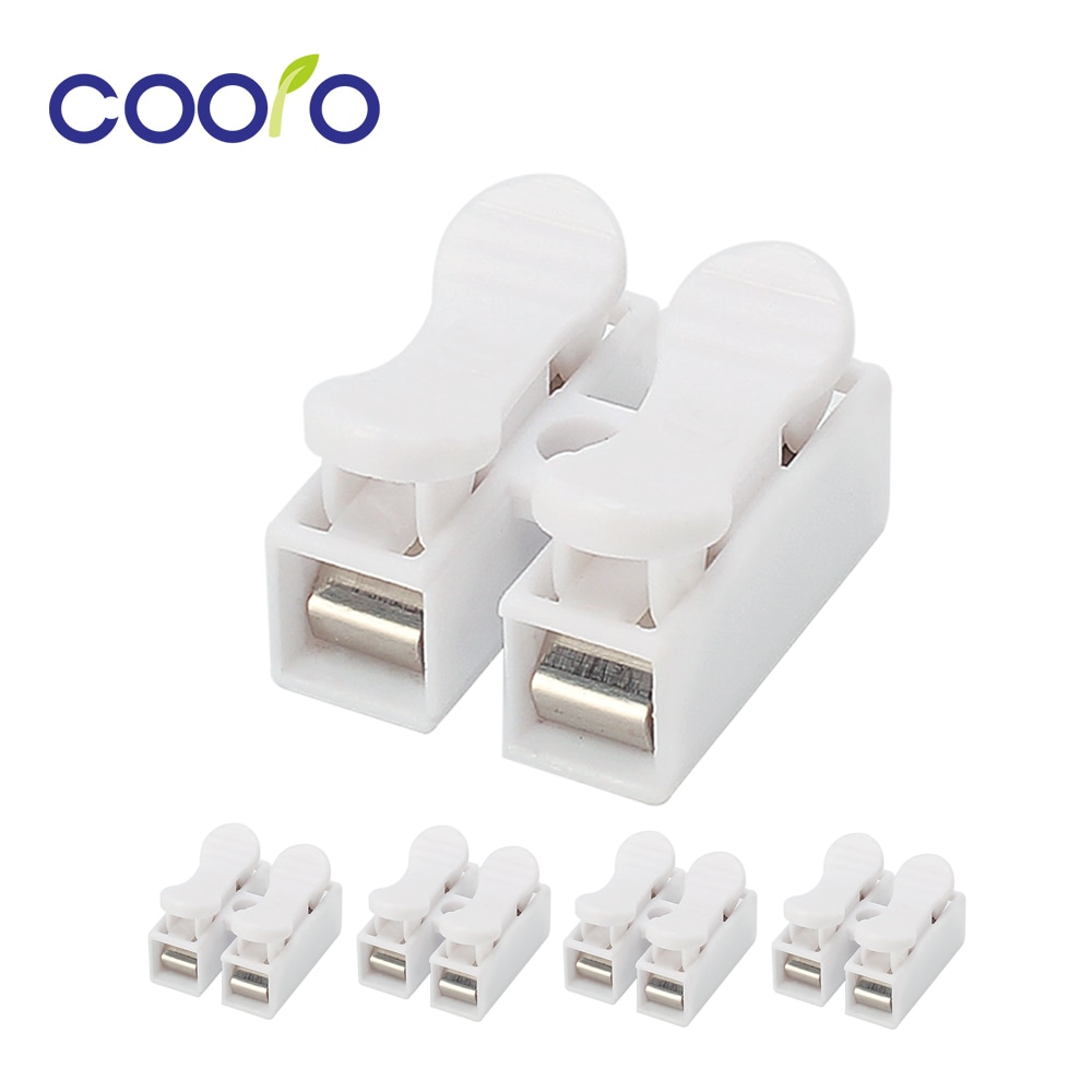 5pcs/lot 2pin Spring Cable Clip Self Lock Press Push Quick White 2P Wire Clip Connector Terminal for LED Strip Light