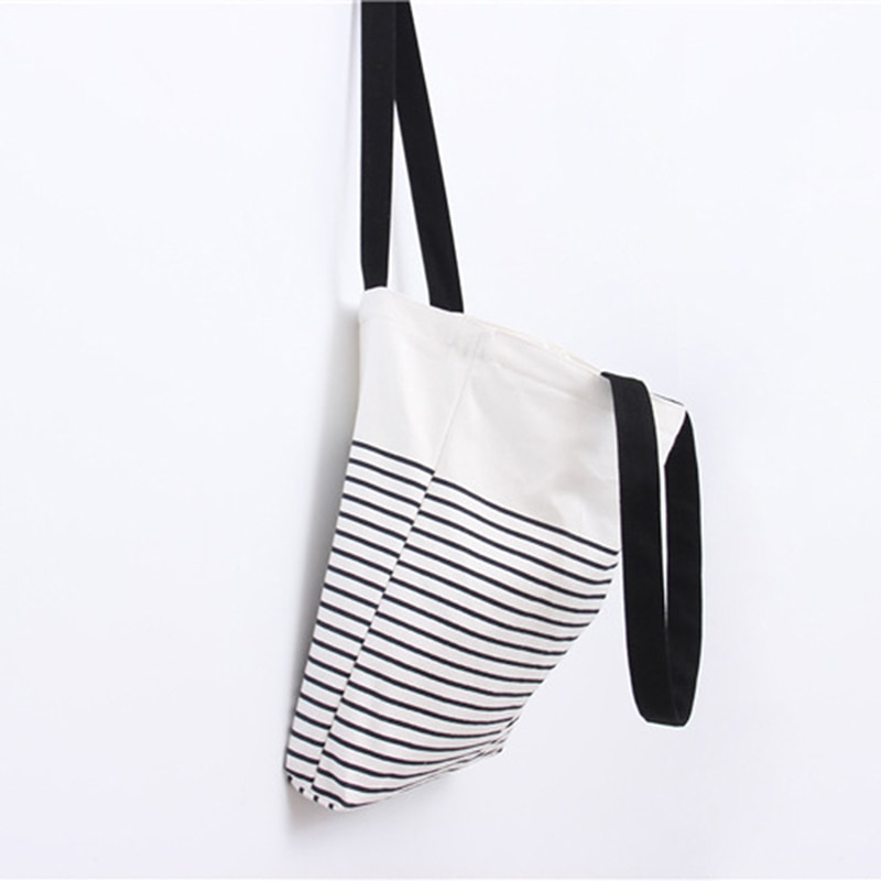 Sac de transport d'épaule de sac à provisions de toile de rayure de coton sac réutilisable d'eco petit sac à provisions à glissière