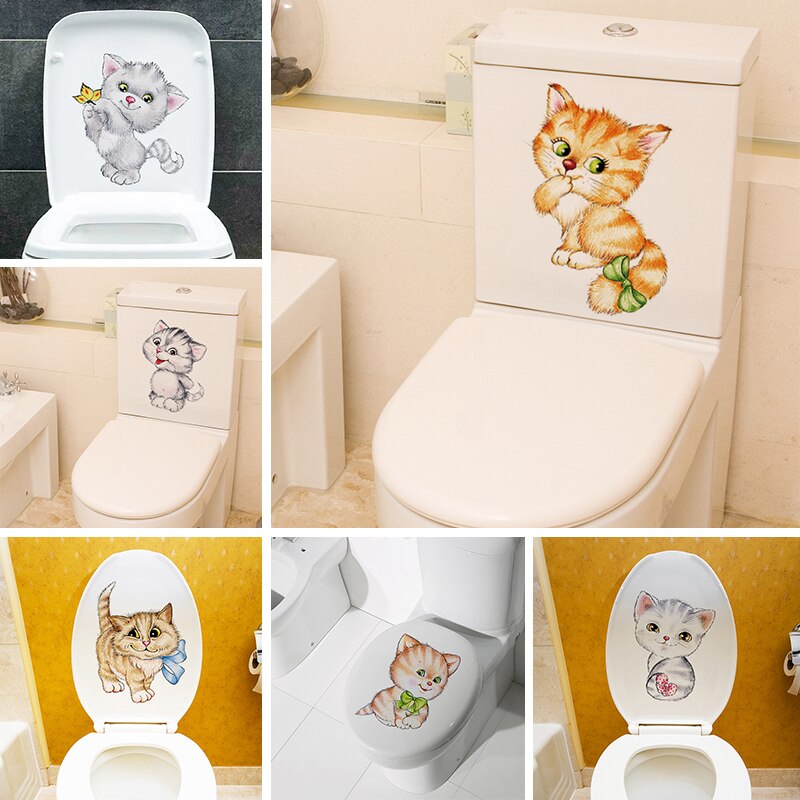 Vandtætte kat toilet klistermærker badeværelse toilet stue boligindretning sød kat mærkat plakat baggrund wallstickers kunst overføringsbilleder