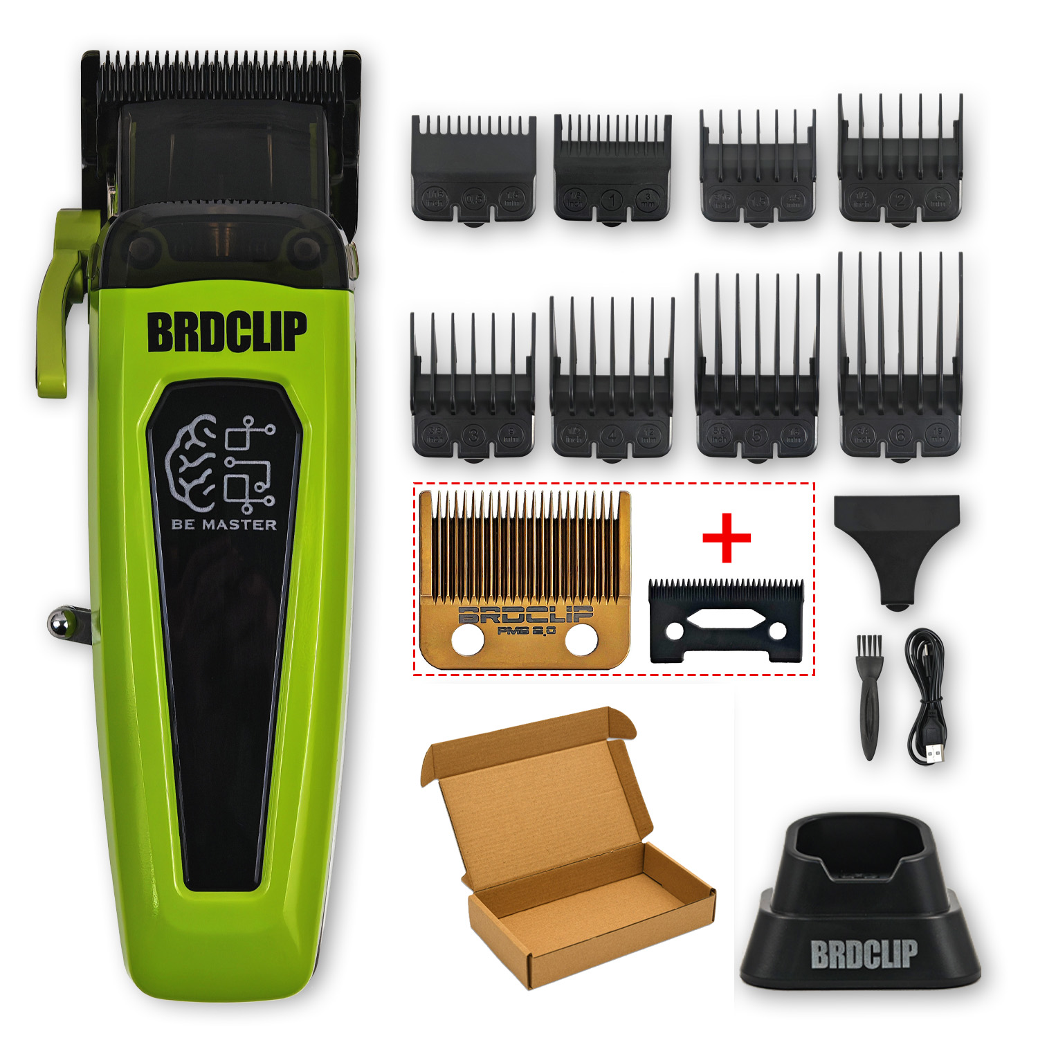 BRDCLIP-Kit de Máquina para cortar cabello de barbero , cargador Base, cortadora de pelo de 7500RPM, cortadora de pelo de salón con cuchilla DLC para hombres: Naranja