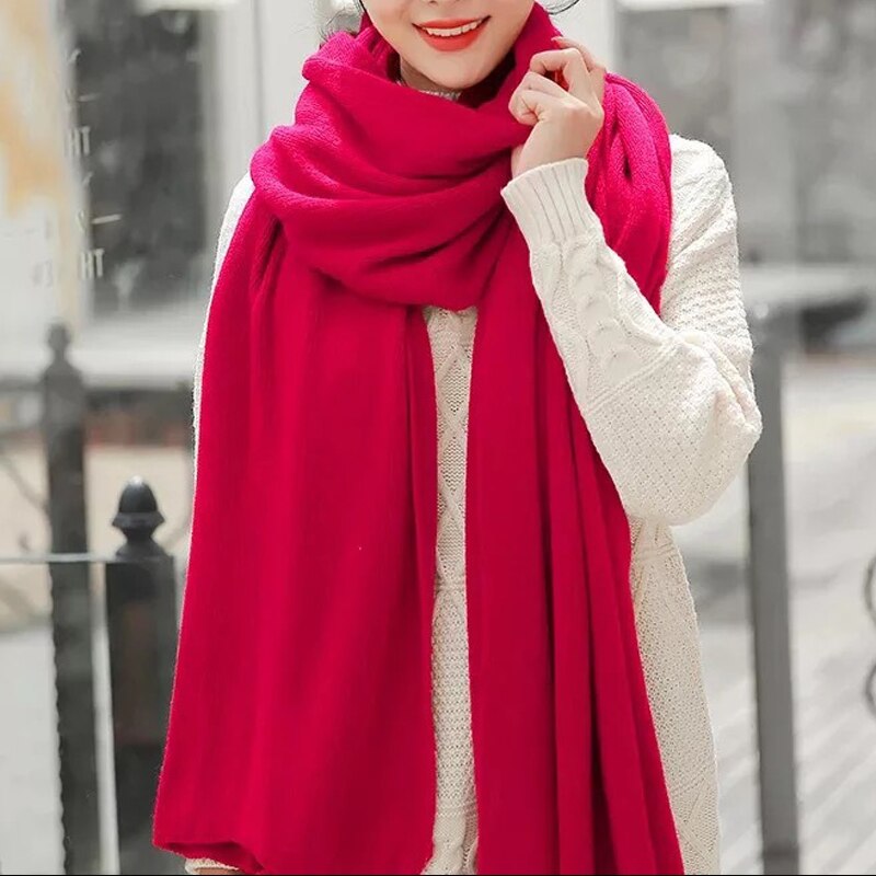 Estilo Simple Otoño Invierno mujer Lana escocesa bufanda mujer Cachemira bufandas chales largos abrigo manta dropshopping: Rojo