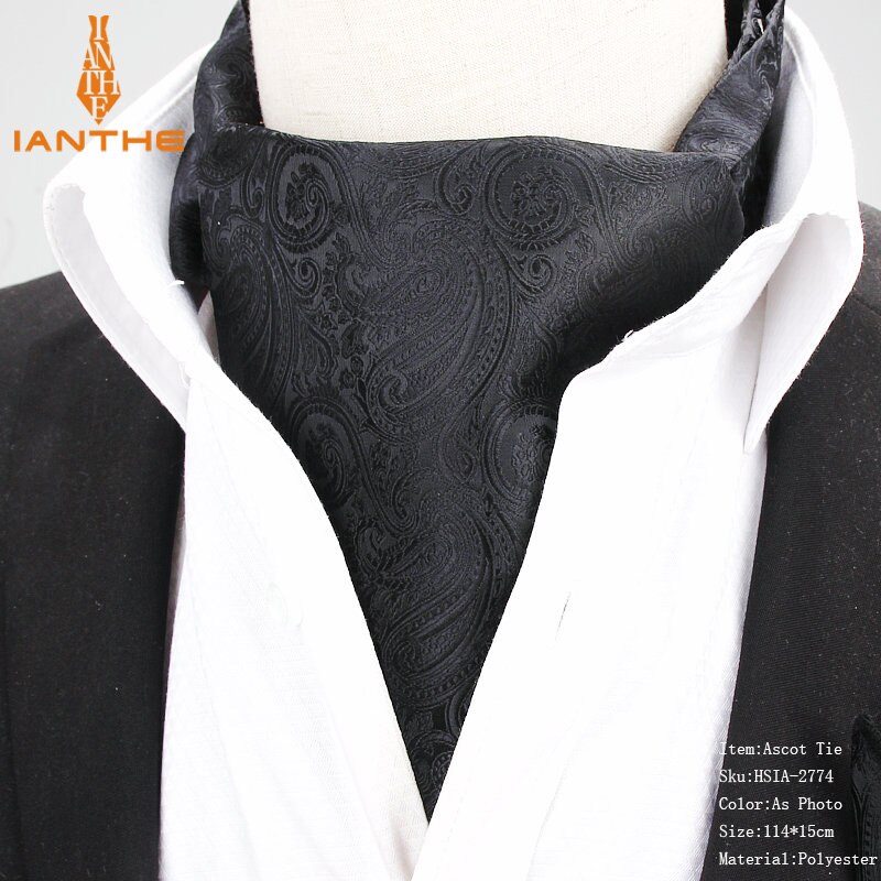 Mænd ascot hals slips vintage paisley jacquard vævet slips krave slips scrunch selv britisk stil gentleman neckwear