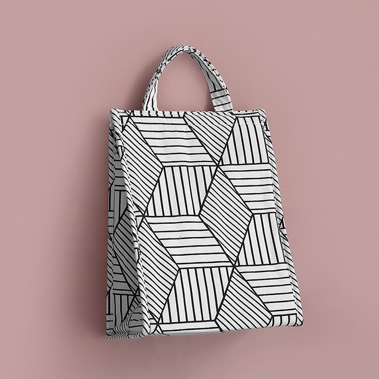 Purdored 1 pc geometrie lunchtas voor vrouwen grappige kinder bento koeltassen thermische reis ontbijtbox draagbare picknicktas: Streep