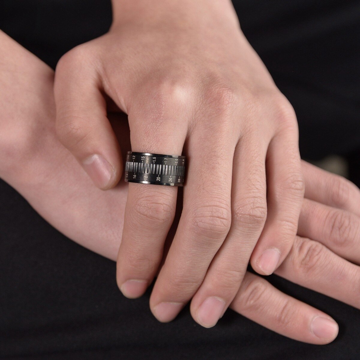Anneau en acier inoxydable plaqué noir pour hommes, caméra téléobjectif, Spinner, décompression rotative, anneau numérique tendance