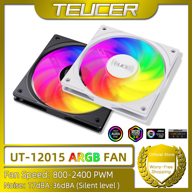 TEUCER UT-12015 ARGB Fan 120mm Thin Computer Fan FDB Bearing ARGB Lighting Effect Silent Cooling Suitable for Chassis CPU Fan