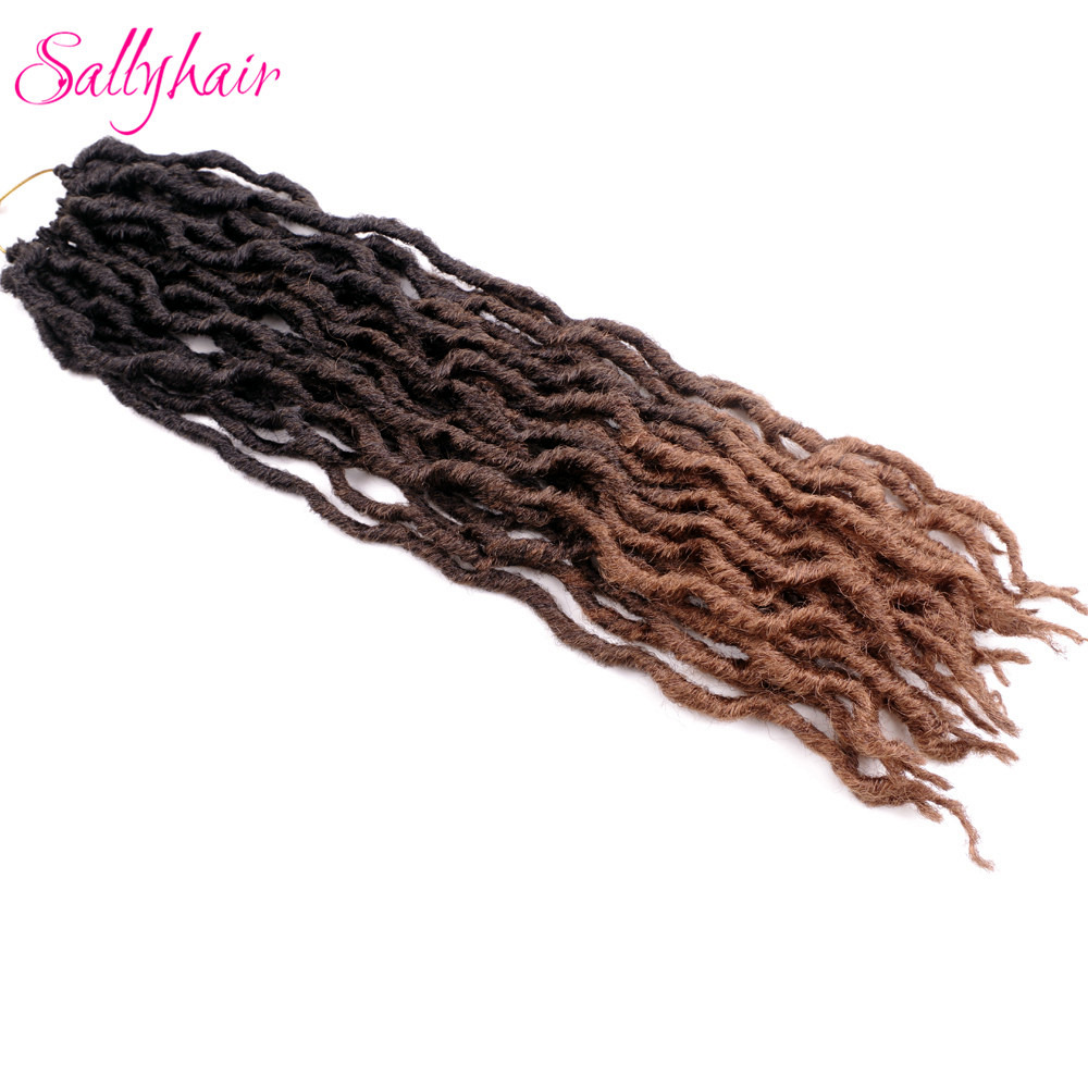 Sallyhair Faux Locs Curly Crochet Braids Hair Extensions 24 strands/pack Ombre Synthetic Braiding Hair 18inch: T1B/4/30 / 3Pcs/Lot