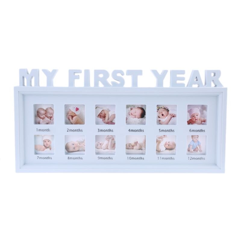Creatieve Diy 0-12 Maand Baby "Mijn Eerste Jaar" Foto Display Plastic Fotolijst Souvenirs Herdenken Kids groeiende Geheugen: Blauw