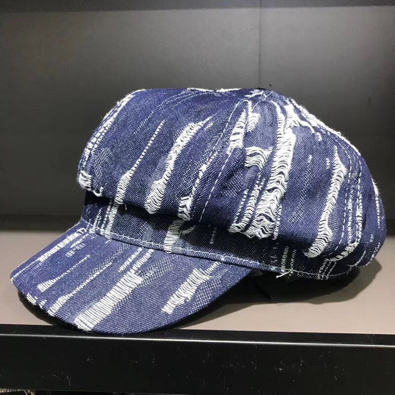 Femmes Denim gavroche casquettes femme automne Vintage peintres chapeau octogonal conduite décontracté Gatsby coton casquette hommes chapeaux: dark blue A