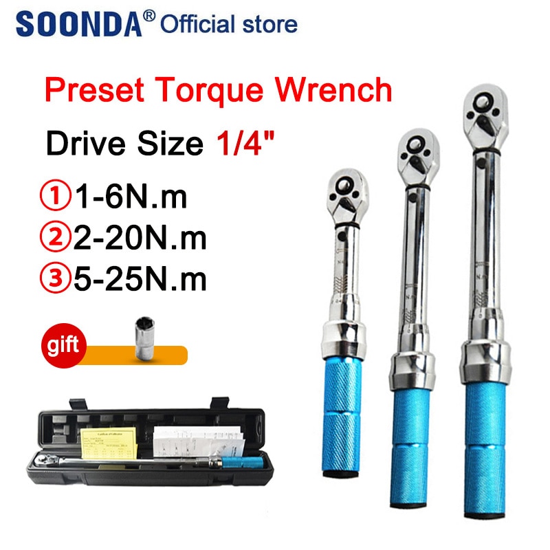 1/4 1-6Nm 2-20Nm 5-25Nm Preset Torque Wrench chrome Hand Spanner Ratchet Wrench small range changeable head torque wrench