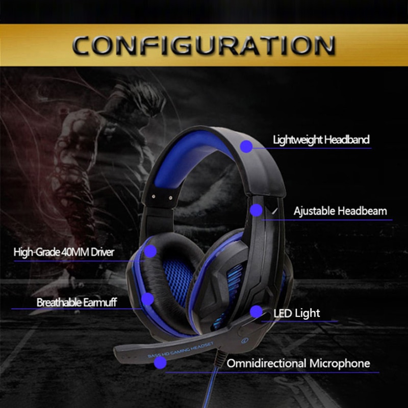 Écouteurs filaires LED avec Microphone, casque de jeu stéréo, pour PC, PS4, téléphone