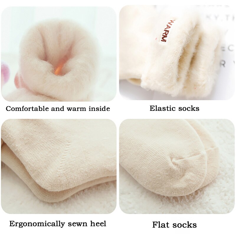 Chaussettes thermiques pour femmes, épaisses, chaudes, mignonnes, douces, duveteuses, neige, en coton, en cachemire, noires et blanches