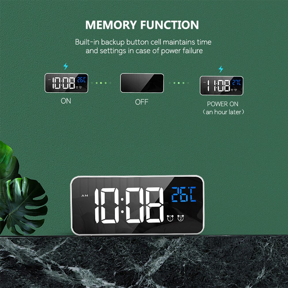 LED Music Alarm Clock Digital Clock 2 Alarms Voice Control Snooze Temperature Display Digital with USB Cable часы настенные