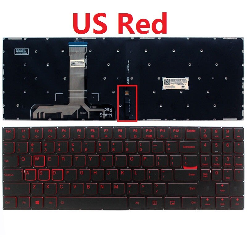 Clavier US/UK/SP/LA/GR pour ordinateur portable Lenovo Legion Y540-15IRH, Y540-17IRH, Y545-PG0, Y540-15IRH, Y530-15ICH, Y7000P-1060, Y545, sans cadre: US RED