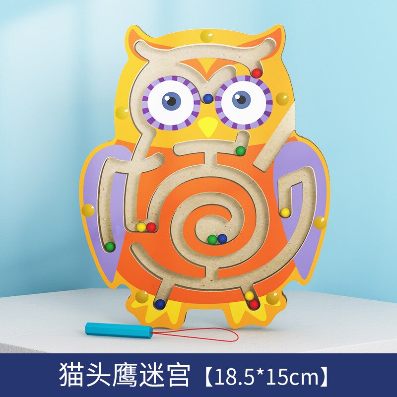 Wooden Maze Toy - Cartoon Animal Magnetic Pen Track - Early Education Learning: MWZ Owl
