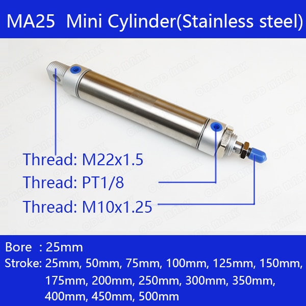 Pneumatische Roestvrij Air Cilinder 25 Mm Boring Dubbelwerkende Mini Ronde Cilinders MA25x25-CA-S MA25x50-CA-S Ect.