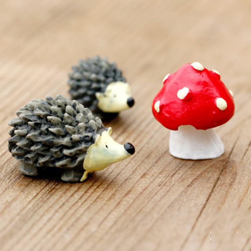 3pcs/set DIY Garden Decor Mini Resin Craft Hedgehog Mushroom Micro Landscape Bonsai Plant Ornament Set