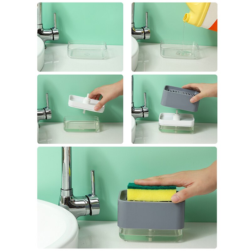 Kitchen Automatic Liquid Soap Dispenser Box Press-type Scouring Pad Sponge Holder Soap Dispenser Case USJ99