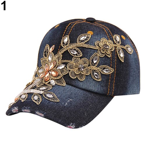 Gorro vaquero con incrustaciones de diamantes de imitación de verano para mujer: Black