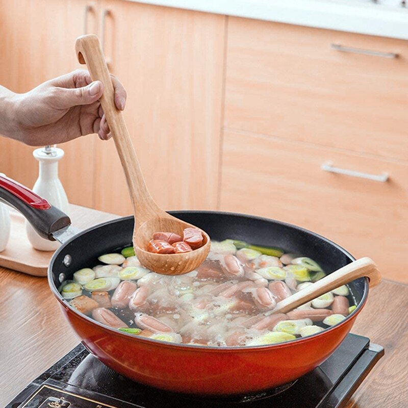 Naturlig ske klassisk træ suppe-slev internationalt bambus køkken køkkenudstyr værktøj husholdning til madlavning ske med lang håndtag