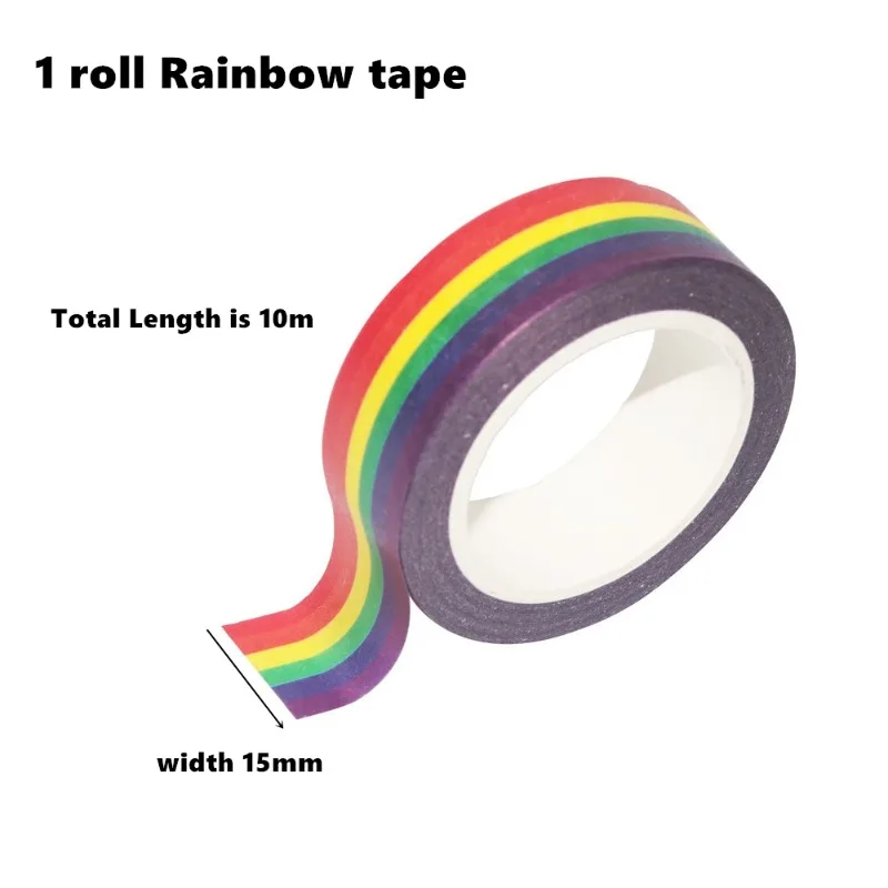Juego de cintas Washi de colores arcoíris para Álbum de , pegatinas adhesivas básicas de 15mm x 10m, 1 piezas