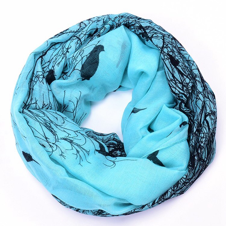 Visuele Assen Mode Herfst Dier Patroon Infinity Sjaal Abstracte Vogels Op Boom Ring Loop Sjaals Voor Vrouwen/dames: Sky Blue