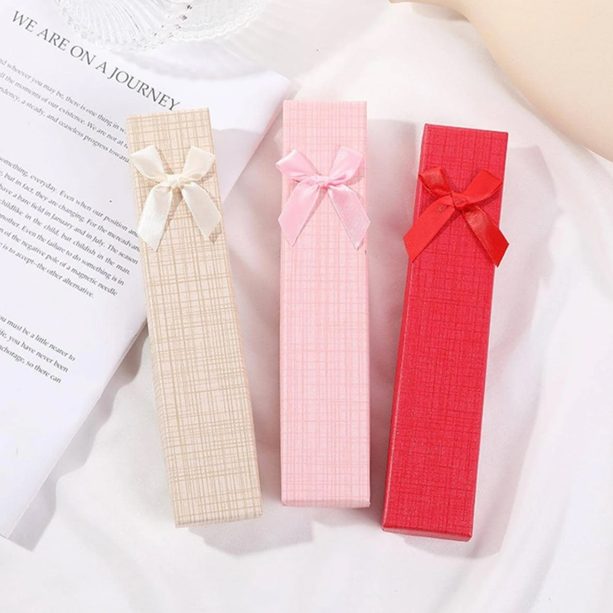 Caja de de joyería Rectangular con decoración de nudo de lazo, adecuada para collares de embalaje, pulseras y otros accesorios, 1pc